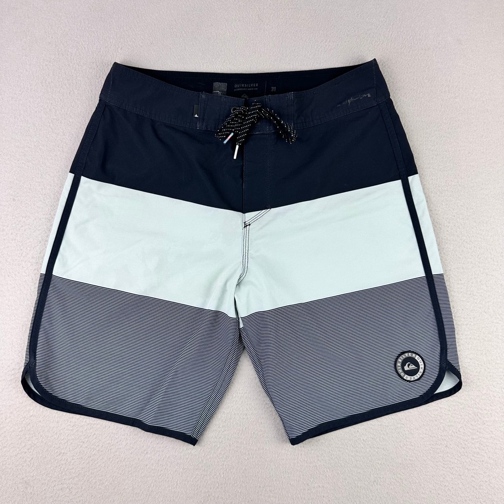 Quiksilver Dryflight Board Shorts Mens 31 Blue Striped‎ Summer Beach Swimsuit